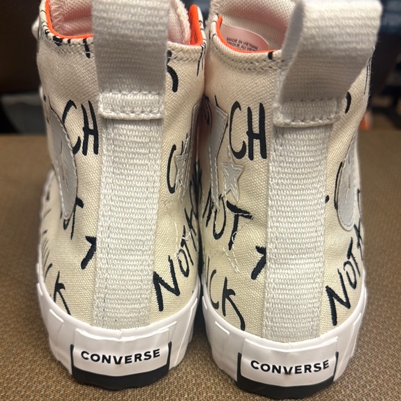 Converse White and Orange Artistic High-Top Sneakers - Picture 2 of 5